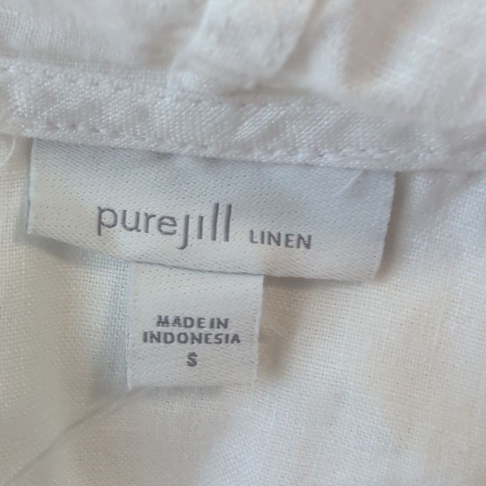 Pure Jill J. Jill White Linen Open Front Jacket size Small hood lagenlook beach - Picture 3 of 8